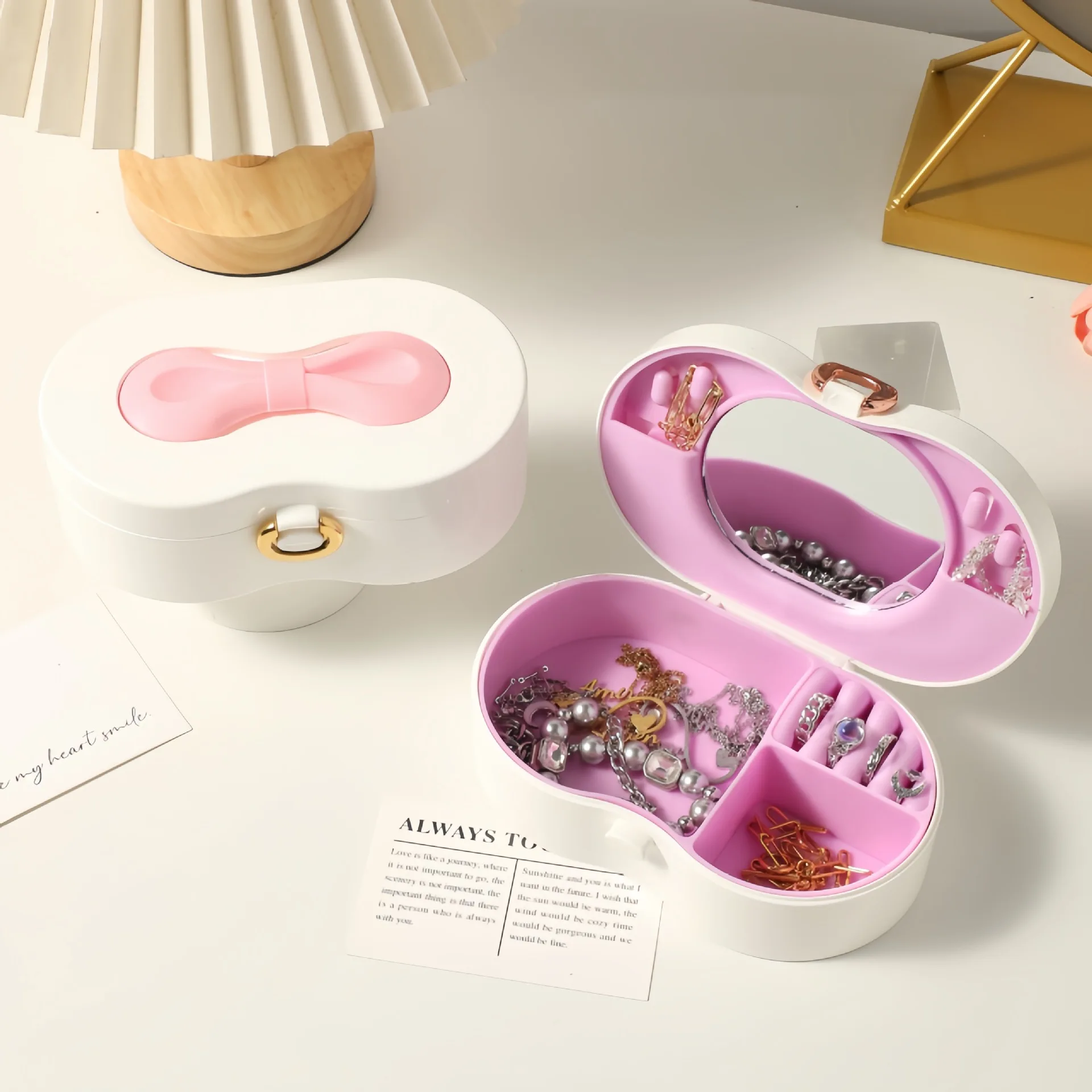 

Multi Compartment Jewelry Organizer Bow-Shaped Bow Shaped Jewelry Box Portable Jewelry Case Protective For Travel Dresser Makeup