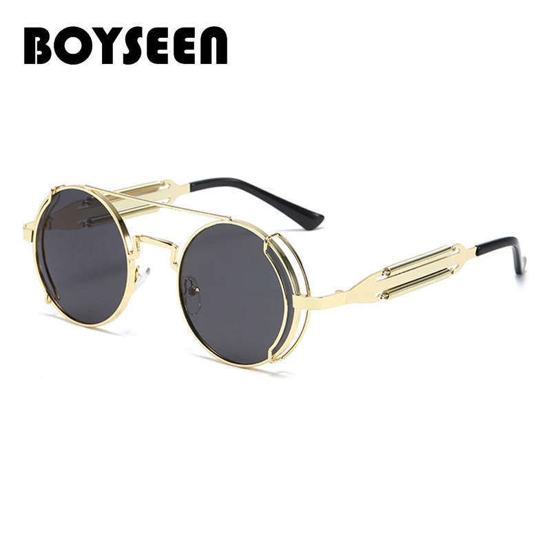 المعادن Steampunk النظارات الشمسية النساء الرجال موضة نظارات دائرية العلامة التجارية مصمم خمر نظارات شمسية عالية الجودة Oculos دي سول #2