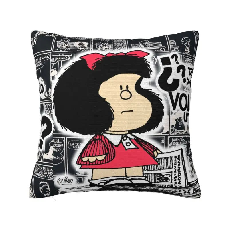 Vintage Quino Comic Mafalda Throw Pillow Case Decoration 3D Printed Cartoon Mang Sofa Cushion Cover Polyester Soft Pillowslip