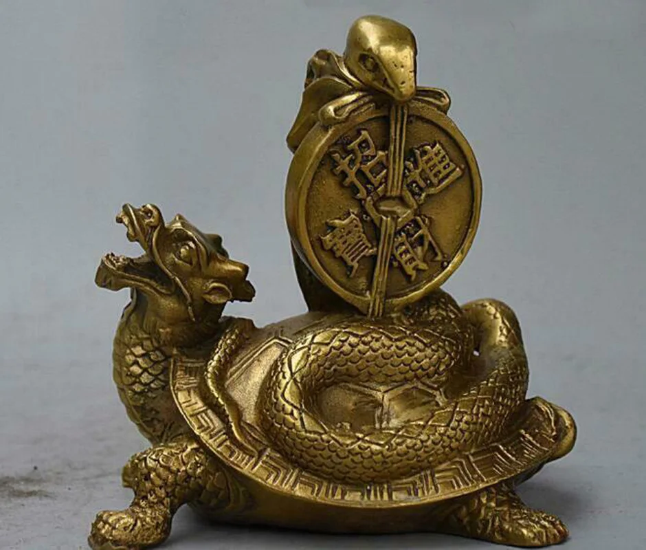 

Chinese Myth Therion Beast Snake Dragon Turtle Tortoise Brass Evil XuanWu Statue