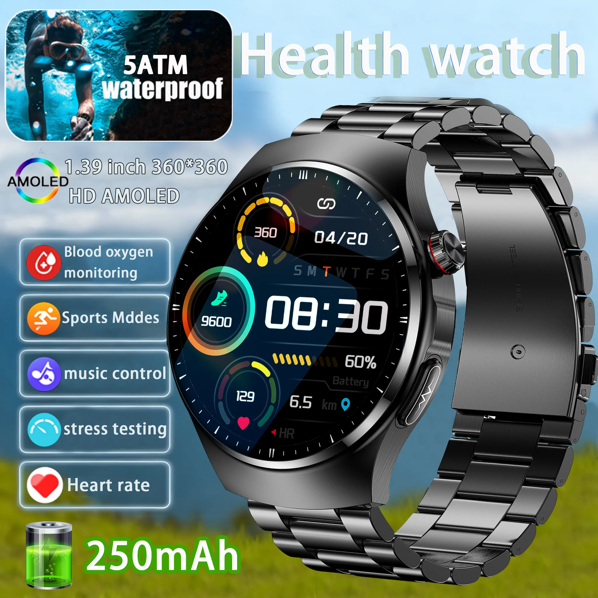 

Smart Watch Air Pump + Air Bag Type True Blood Pressure ECG Heart Rate Health Monitoring Tracker AMOLED Men Women Smartwatch