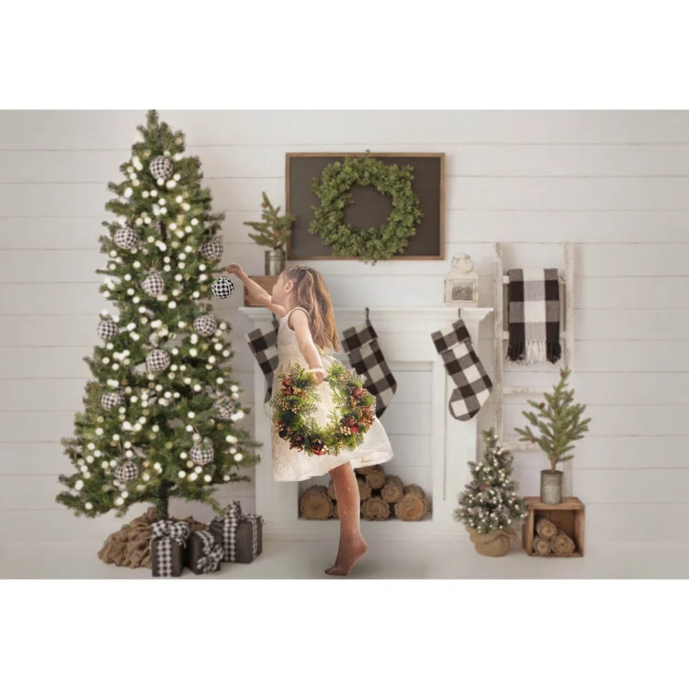 عيد الميلاد خلفية شجرة الزخرفية الخشب جدار الجوارب التصوير خلفية هدية نافذة الأبيض خمر Wallaper لاستوديو الصور