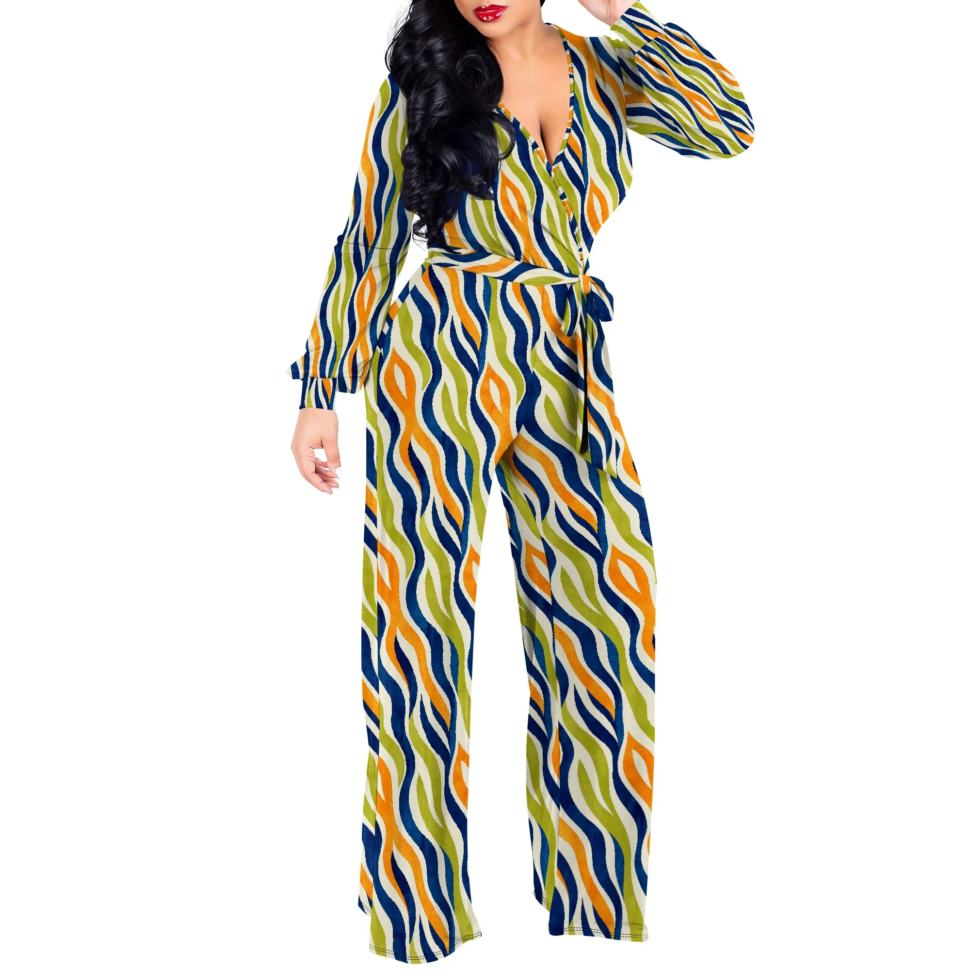 女性の夏の花柄ワイドレッグジャンプスーツカジュアルビーチロンパースロングパンツ