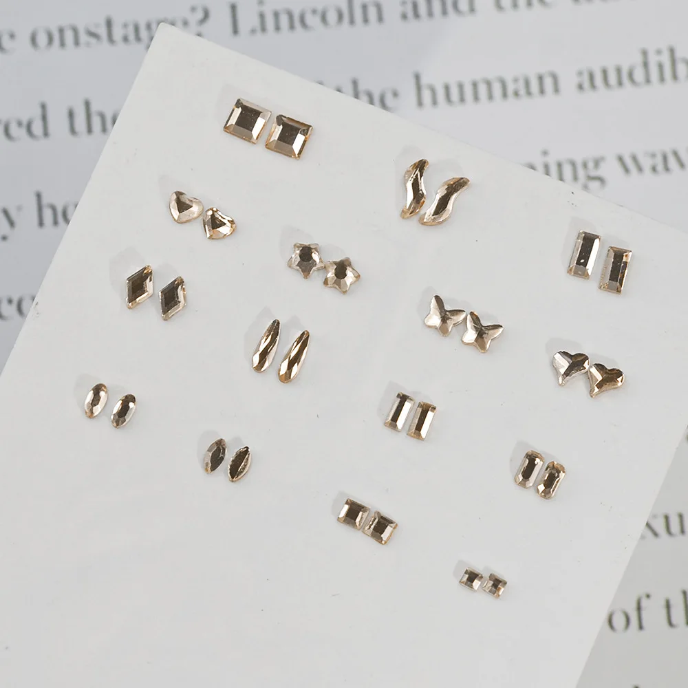 100pcs/Pack Super Flash Mini Glass Diamond Champagne Flat Bottom K9 Alien Nail Drill DIY Nail Decoration Accessories
