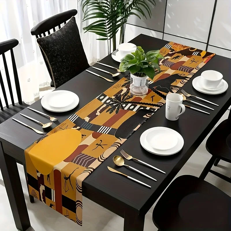 African Style Linen Table Runner Black Woman Dresser Scarf Table Decor Kitchen Holiday Wedding Party Decor Dining Table Decor