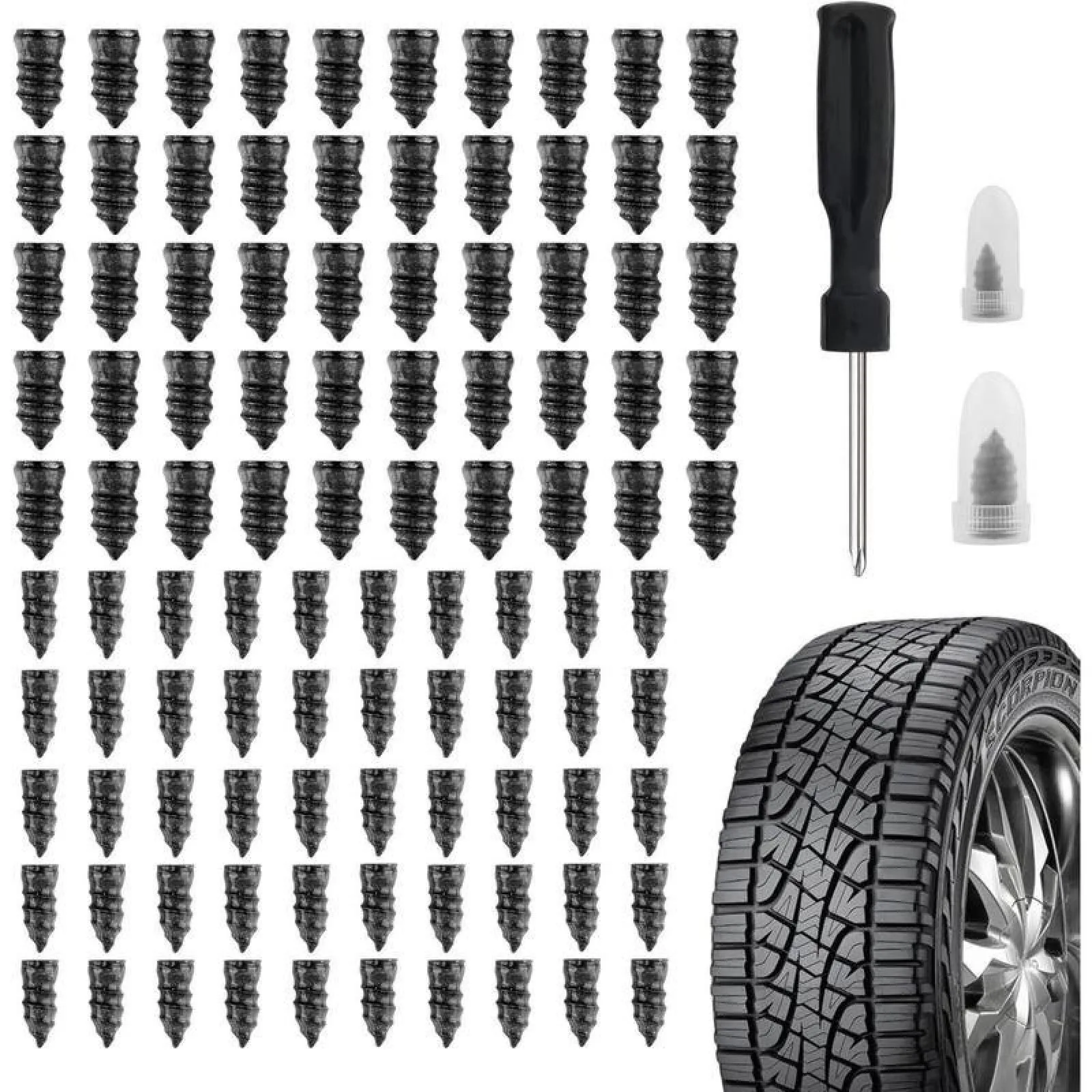 60PCS Tire Plug Kit, Vacuum Tyre Repair Screws Fast Repair Kit with a Box, Tire Repair Rubber Nails, Screwdriver, for Car