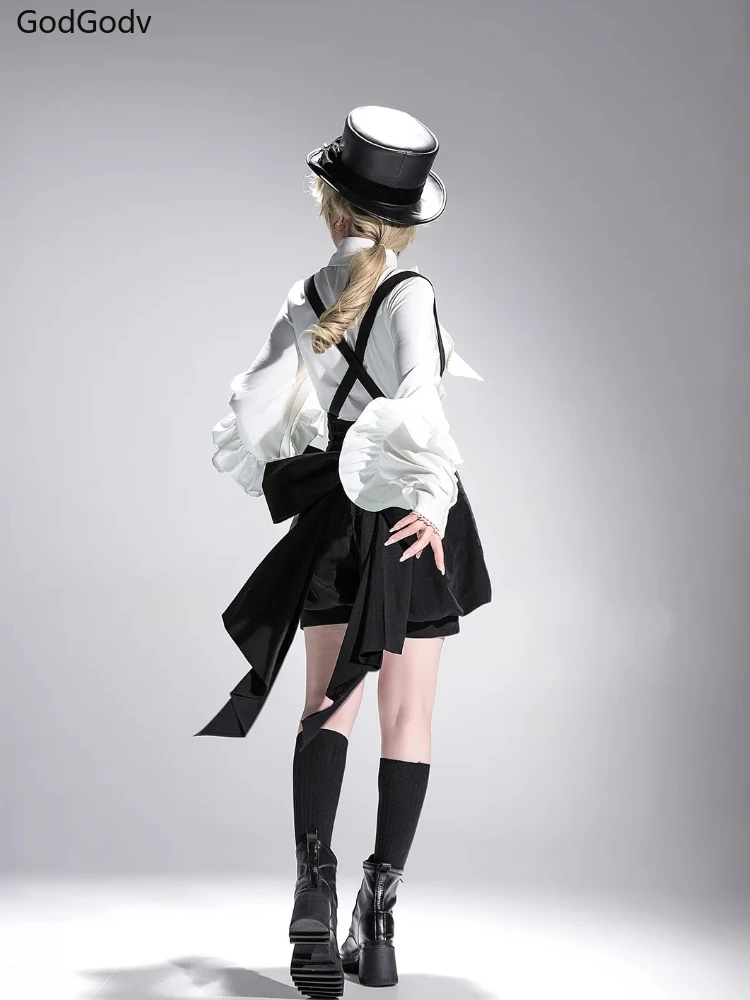 2000s Aesthetic Elegant Lolita Y2k 3 Piece Set Women White Blouse+ Black Shorts+ Fairy Dress Female Japanese Gothic Retro Suit image 4