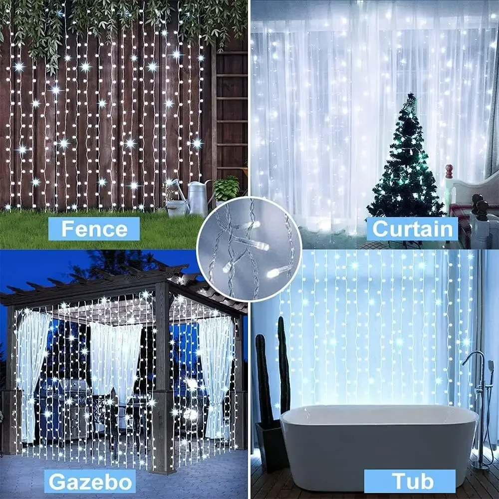 2pcs Solar Curtain Lights 300 LED 8 Modes Outdoor Garden Fairy String Light for Gazebo Patio Party Wedding Christmas Decor