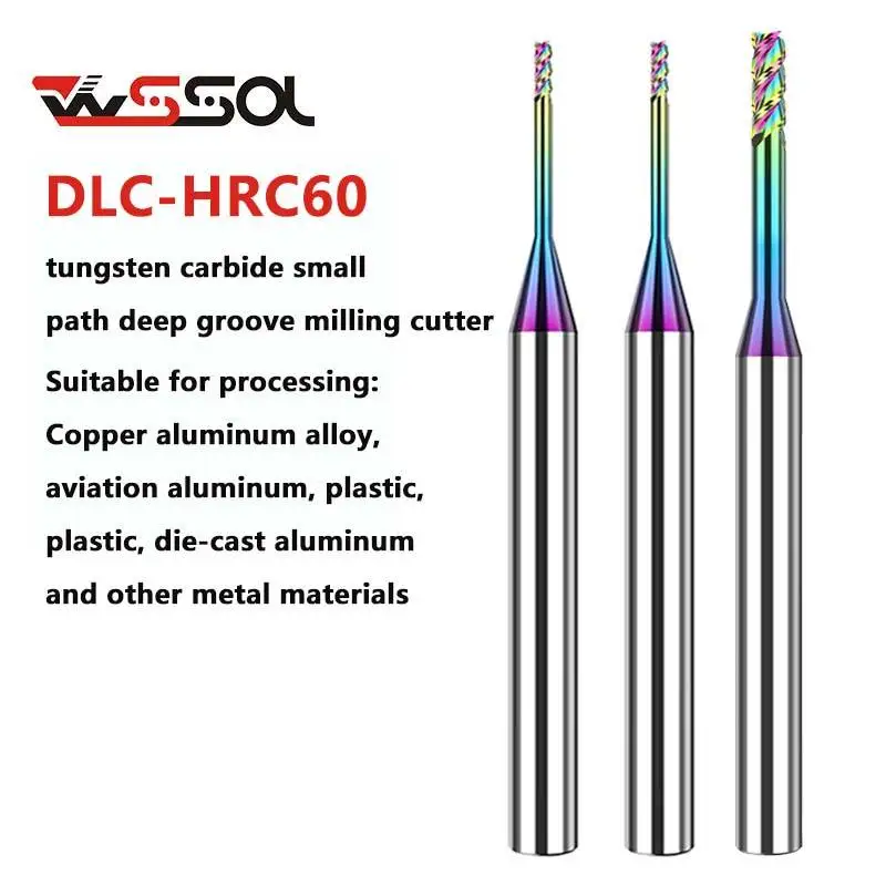 

DLC aluminum alloy small length long neck milling cutter for aluminum tungsten steel deep groove milling cutter 0.3MM-3.0MM