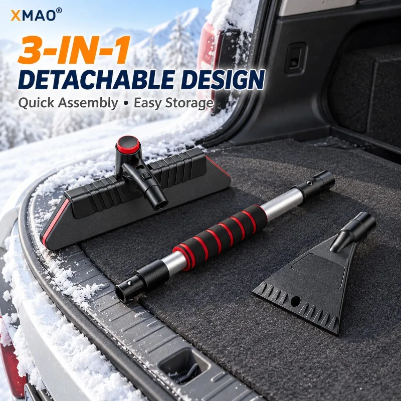 Telescopic Snow Brush Ice Scraper for Car, 3-in-1 Detachable 360° Rotating EVA Head Winter Snow Frost Cleaner for SUV Truck