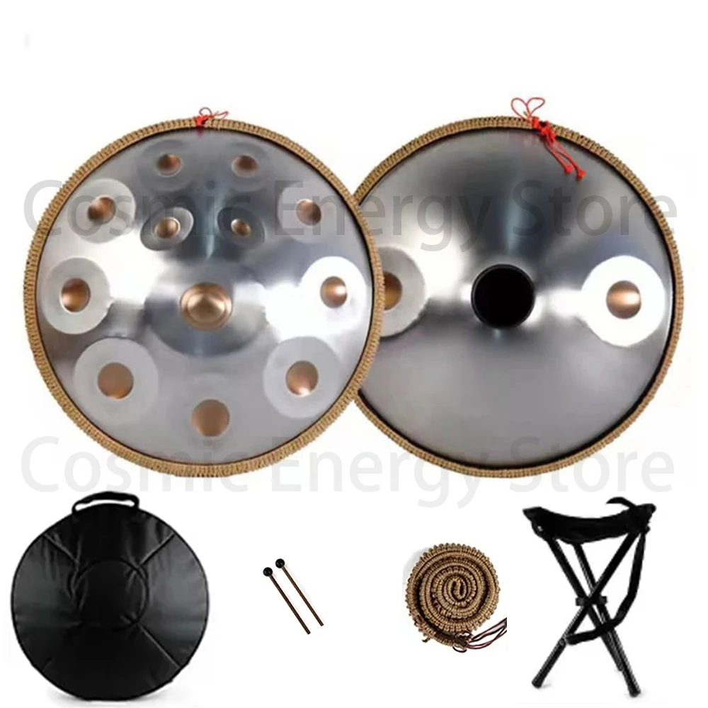 Tamburo Handpan in D Minor Kurd 9 10 12 14note 440Hz 432Hz 22 pollici tamburo a mano in acciaio con bordo zaino in Rattan intrecciato professionale