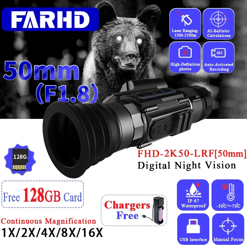 FARHD 850nm Wavelength Monocular Scope for Hunting 50mm Objective Lens Night Vision Thermal Hunting Scopes Accessory