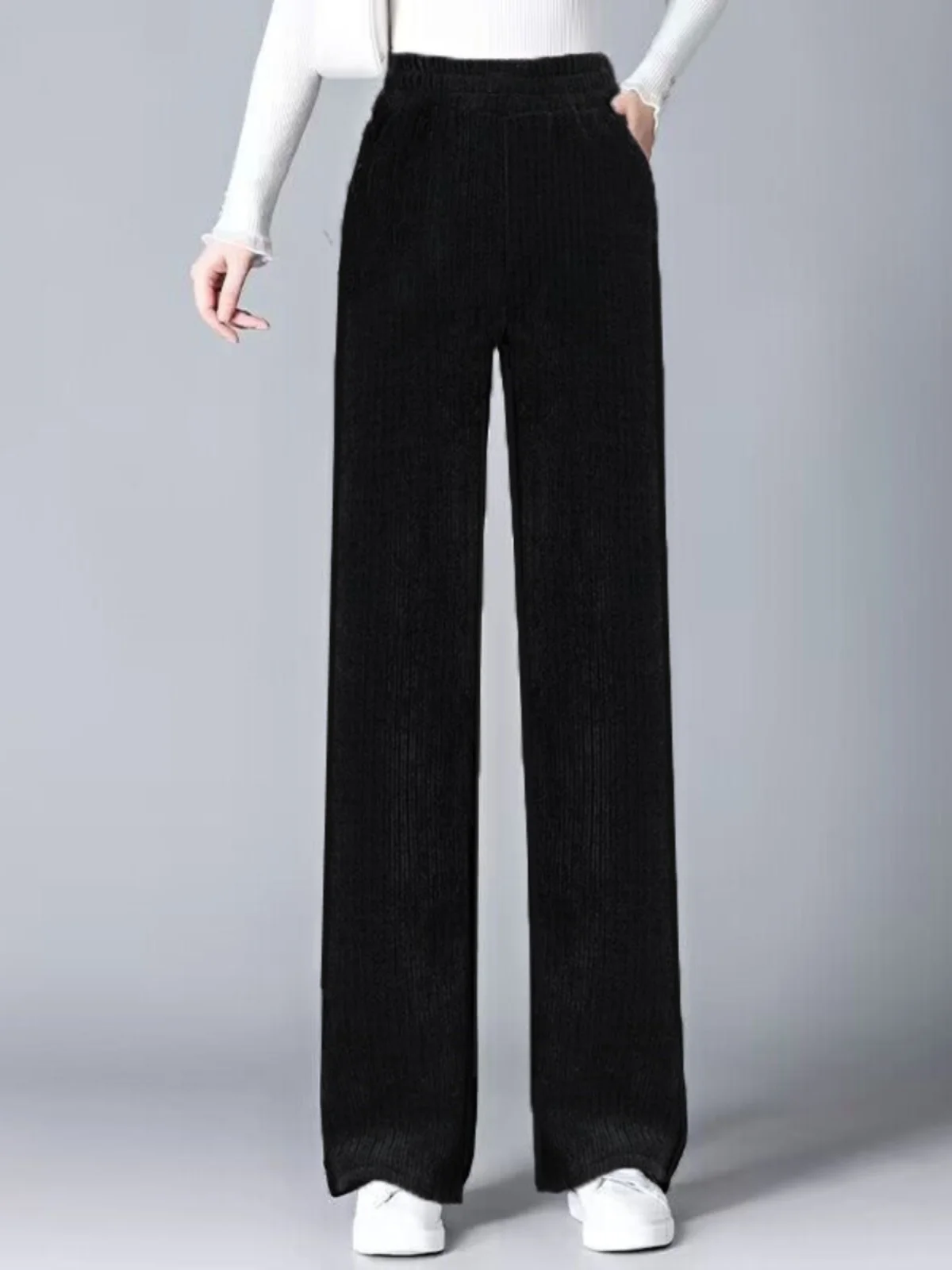 ثي واسعة الساق سراويل تقليدية المرأة فضفاضة Faionable أنبوب مستقيم Fce اصطف المخملية سراويل نسائية خريف شتاء جديد Sle #3