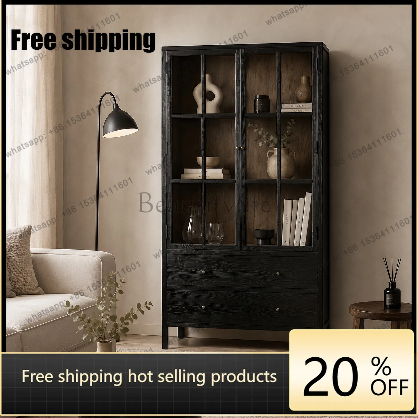 LD American-style solid wood vintage sideboard for small apartments and bedroom storage cabinets
