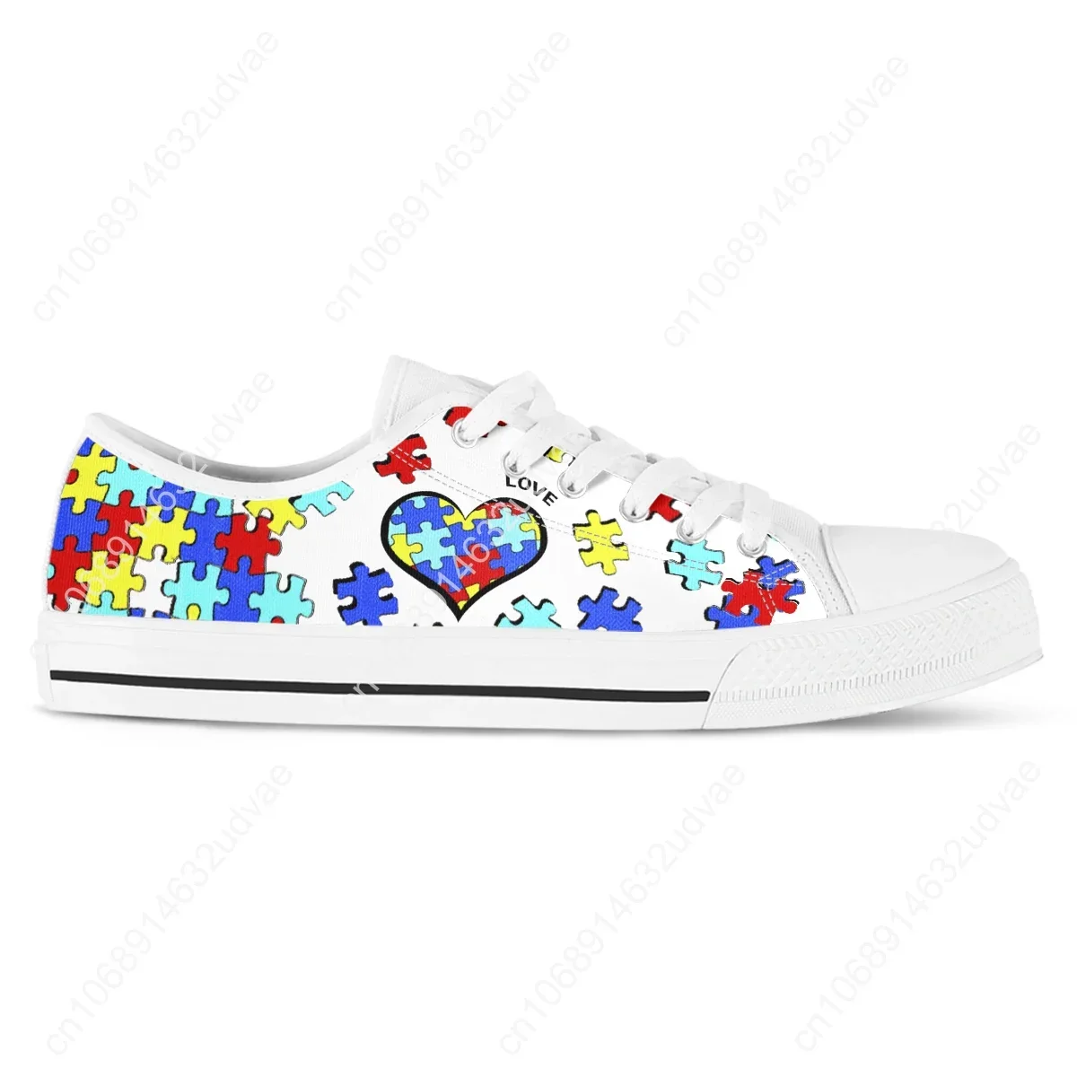 White Autism Awareness Heart Women Shoes New Retro Lowtop Sneakers Shoes For Women Canvas Round Toe Causal Flats Shoes 2022
