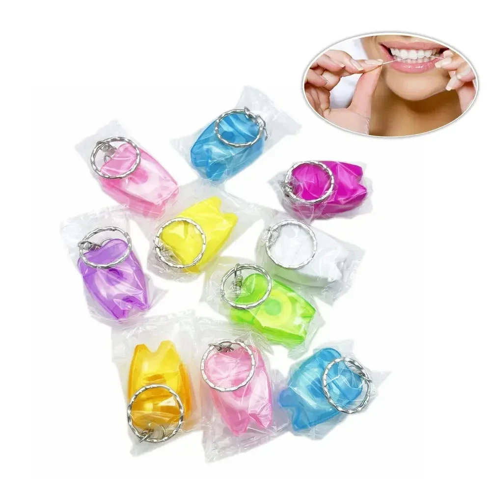 5Pcs 15M Tooth Shaped Keychain Dental Floss,Gum Care Floss,Tooth Cleaning,Oral Care For Home and Travel