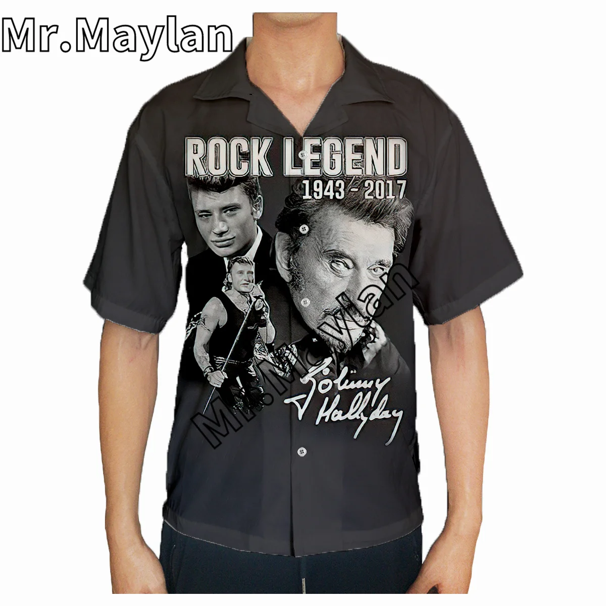 ใหม่ Johnny Hallyday เสื้อ3D ฤดูร้อนฮาวายเสื้อสั้นสำหรับผู้ชายเสื้อผู้ชายเสื้อเชิ้ตขนาดใหญ่2023 5XL เสื้อ Chemise Homme-8111