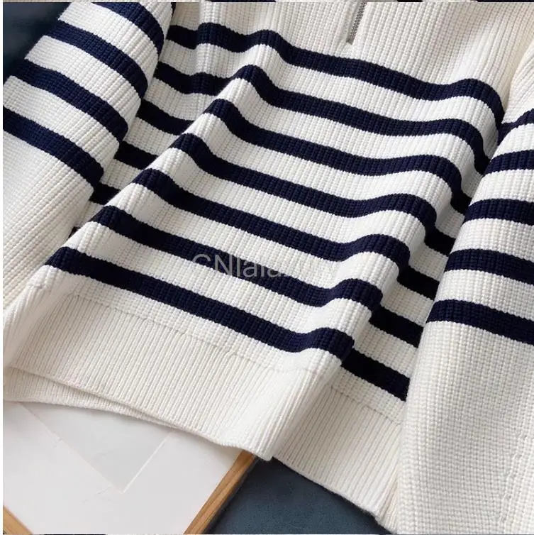 CNlalaxury Women Sweater 2023 Traf New Fashion Stripe Loose Knitting Sweaters Vintage Long Sleeve Asymmetry Female Pullover Tops