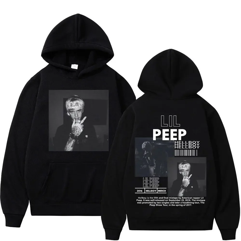 Hip hop rapper Lil Peep patterned hoodie high-quality fashion pullover men\'s and women\'s street fashion retro hooded sweatshirt