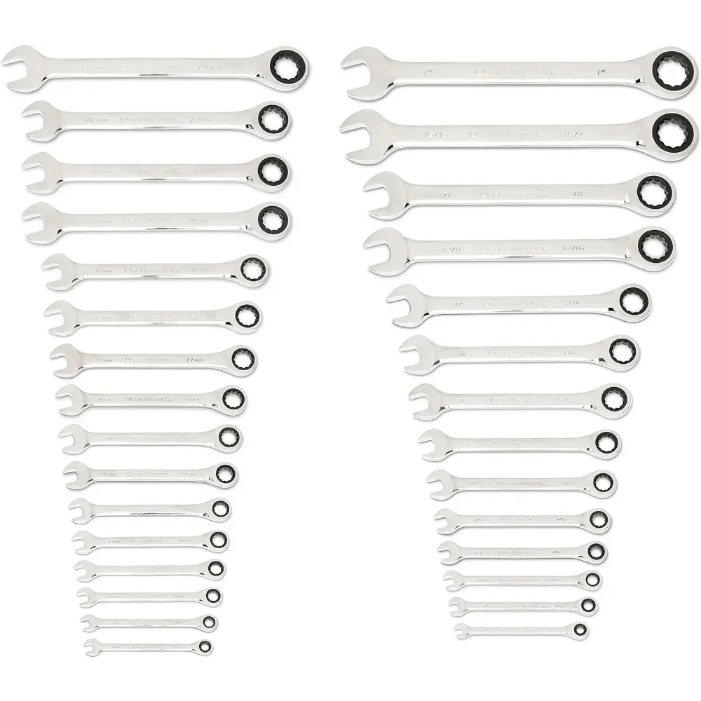 for 30 Piece 12 Point Ratcheting Combination SAE/Metric (1/4-1 in., 8-24 mm) Wrench Set with Wrench Racks