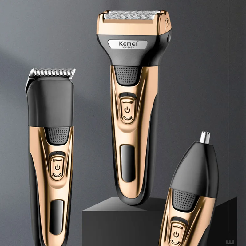 Kemei 1429 電気シェーバーバリカン鼻毛トリマー 3in1 ひげトリマー充電式シェーバーマシン男性用ヘアトリマー
