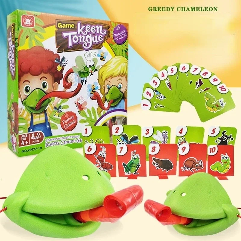 Wagging Tongue Frog Chameleon Lizard Mask Lick Cards Board Games Kids Novelty Toys Family Party Funny Game Toy for Children Boys