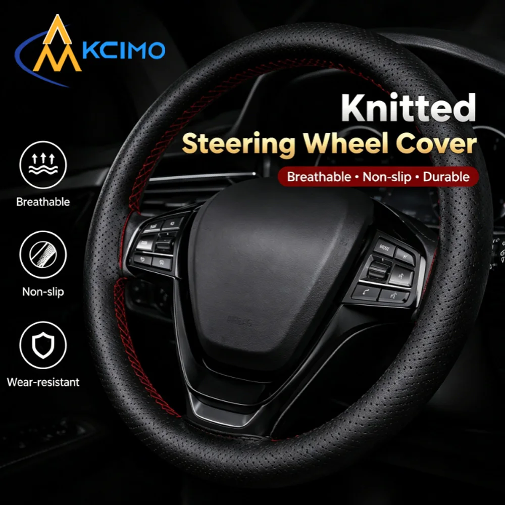 37-38cm Universal DIY Braided Sew Steering Wheel Cover Premium Leather Anti-Slip Sweat Resistant Hand Sew Car Interior Supplies