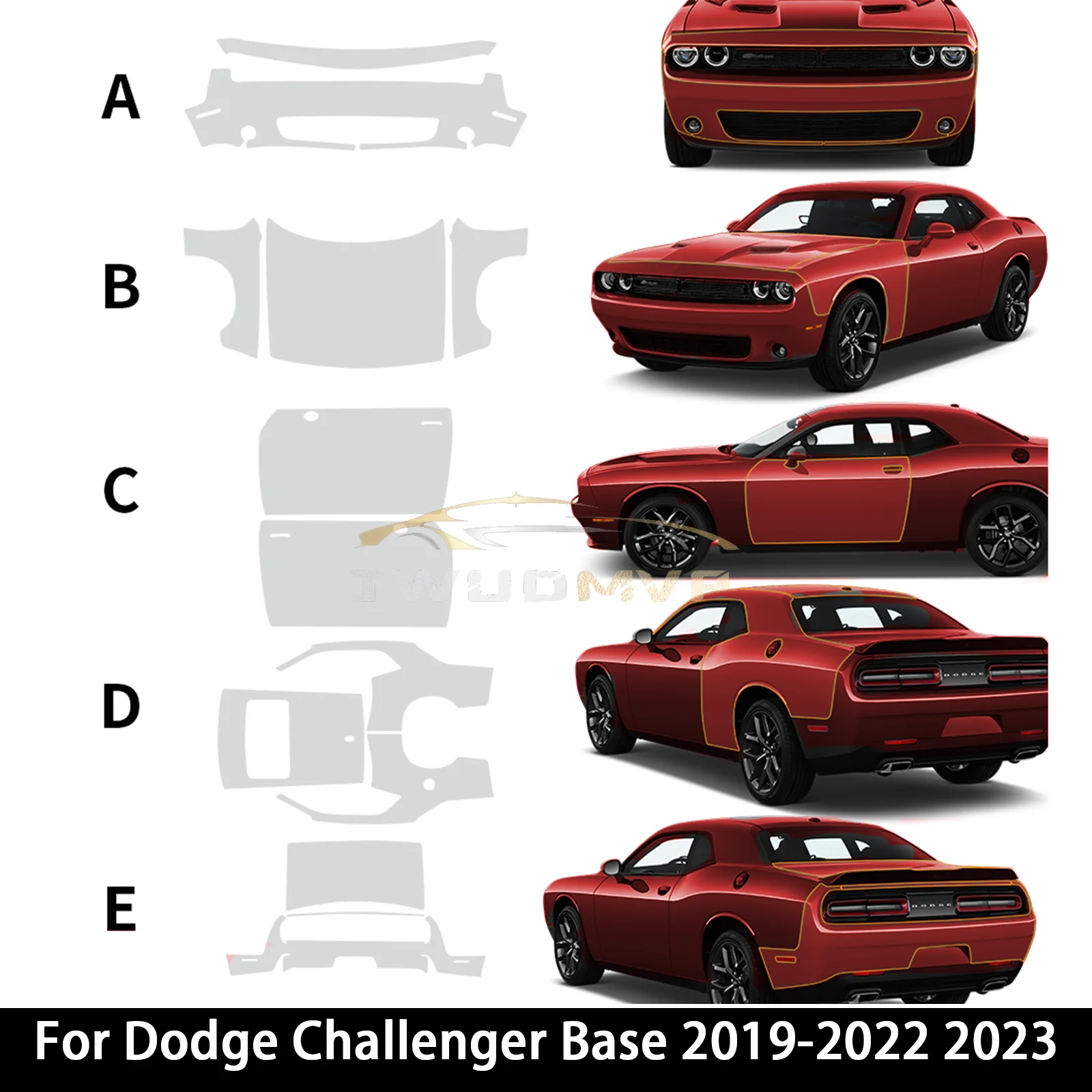 

Предварительно вырезанная пленка для Dodge Challenger Base 2019-2022 2023, защитная пленка для автомобильной краски, прозрачная наклейка из полипропилена, корпус из ТПУ, прозрачная защита от царапин