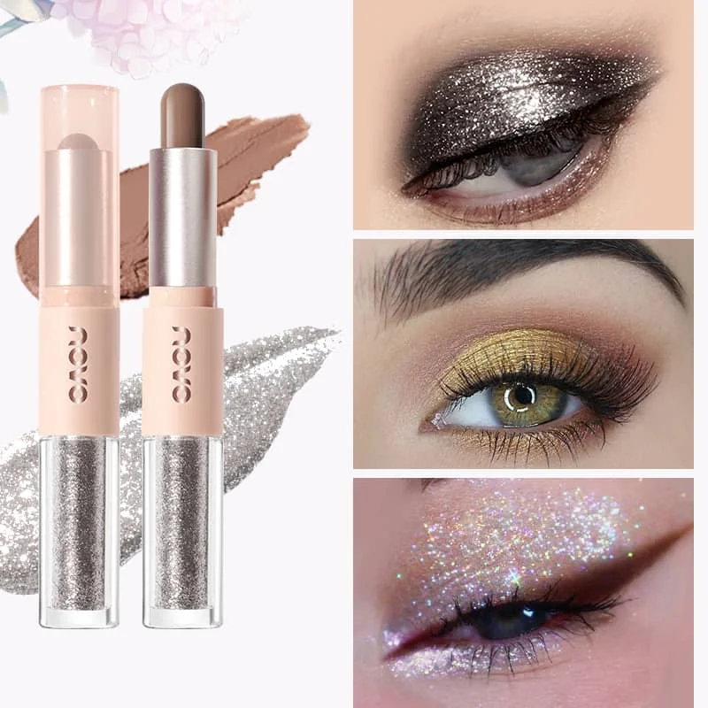 Tweekoppige vloeibare oogschaduw eyeliner-pen, langdurig make-upeffect, gemakkelijk te kleuren, parelachtige glitter oogmake-up met pailletten