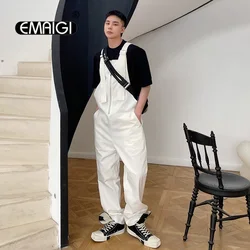 Men's Loose Casual Overalls Pants Men Korean Japan Korean Streetwear Fashion Black White Bib Pant Male Cargo Jumpsuit Trousers