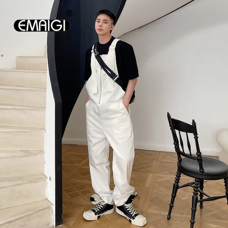 Men's Loose Casual Overalls Pants Men Korean Japan Korean Streetwear Fashion Black White Bib Pant Male Cargo Jumpsuit Trousers