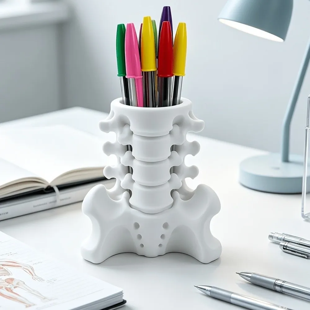 3D Printed Human Spine Pen Holder Spine Shaped Sturdy Base Desk Pen Holder Plastic Creative Pencil Cup Holder Desk Decor