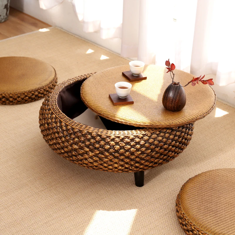 

Hand Woven End Tables Balcony Bay Windows Tatami Tables for Creative Storage Tea Desks Japanese Style Rooms Zen Furniture