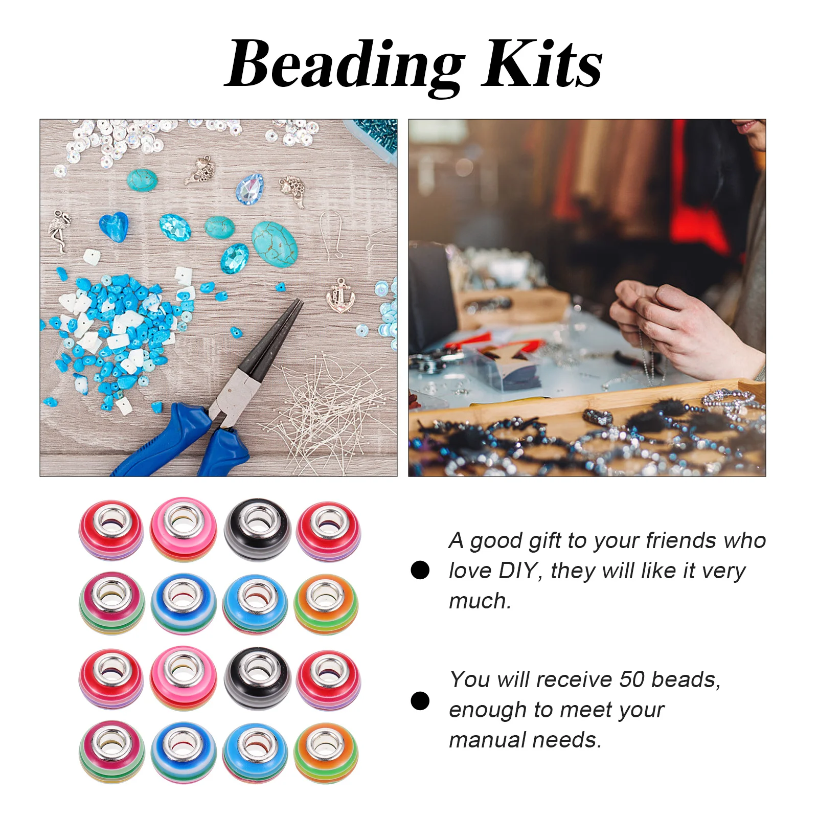 

50Pcs DIY Resin Beads Set for Jewelry Making Handmade Crafts Big Hole Round Spacer Beads Ideal Gift for Beading Lovers
