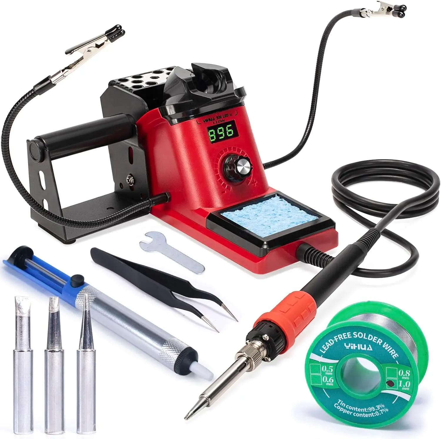 ua 926 Iii 110W Soldering Iron Station Kit With Led Display, 2 Helping Hands, 3 Extra Iron Tips, 35G Lead-Free Solder,