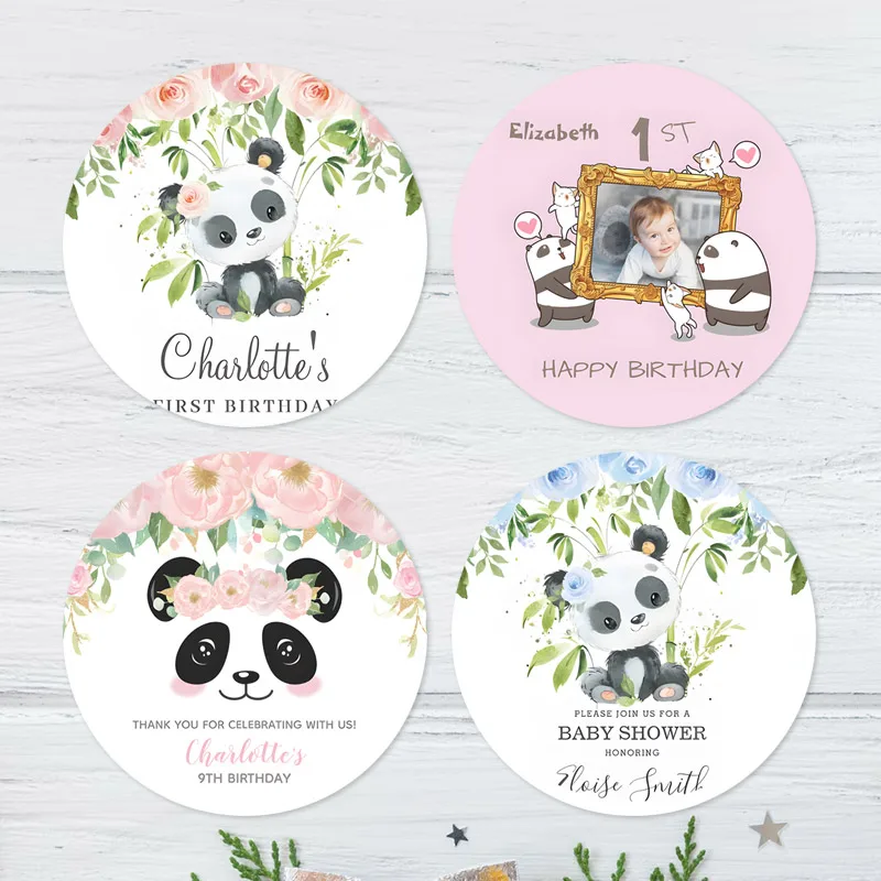 

Custom Panda Party Stickers Cupcake Decorating Woodland Animals Baby Shower Birthday Party Decorating Cartoon Stickers Labels