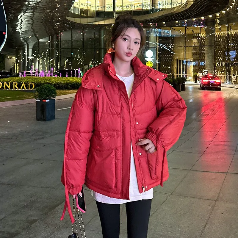 Fashion Winter coat for women 2024 New detachable Hat Down Cotton Jacket Women's Short Korean Loose Casual Bread Jacket