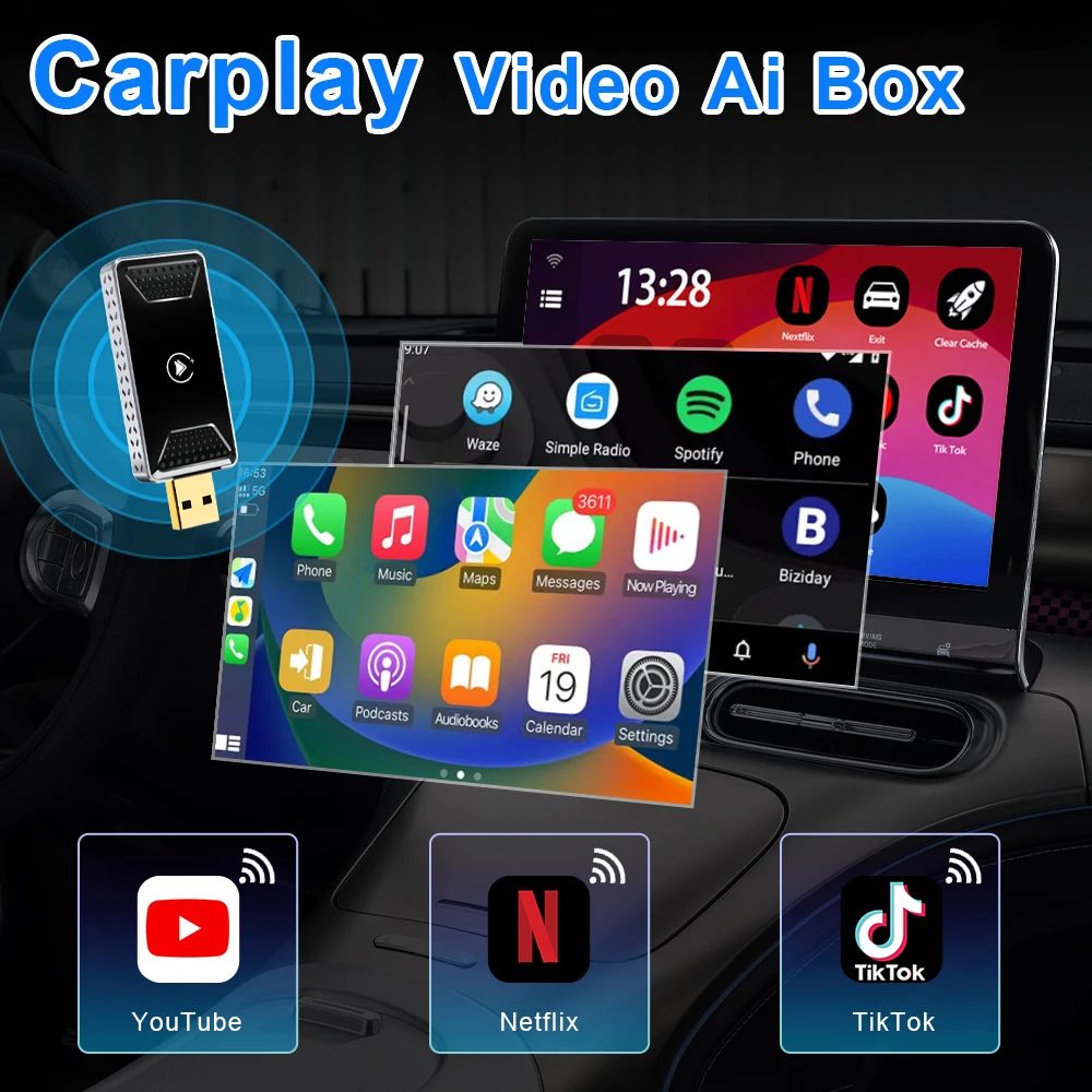 

Android 12 Carplay AI Box Беспроводной адаптер Carplay Android Auto для Netflix Youtube VW Toyota Mazda Hyundai Haval GMC Ford Chev