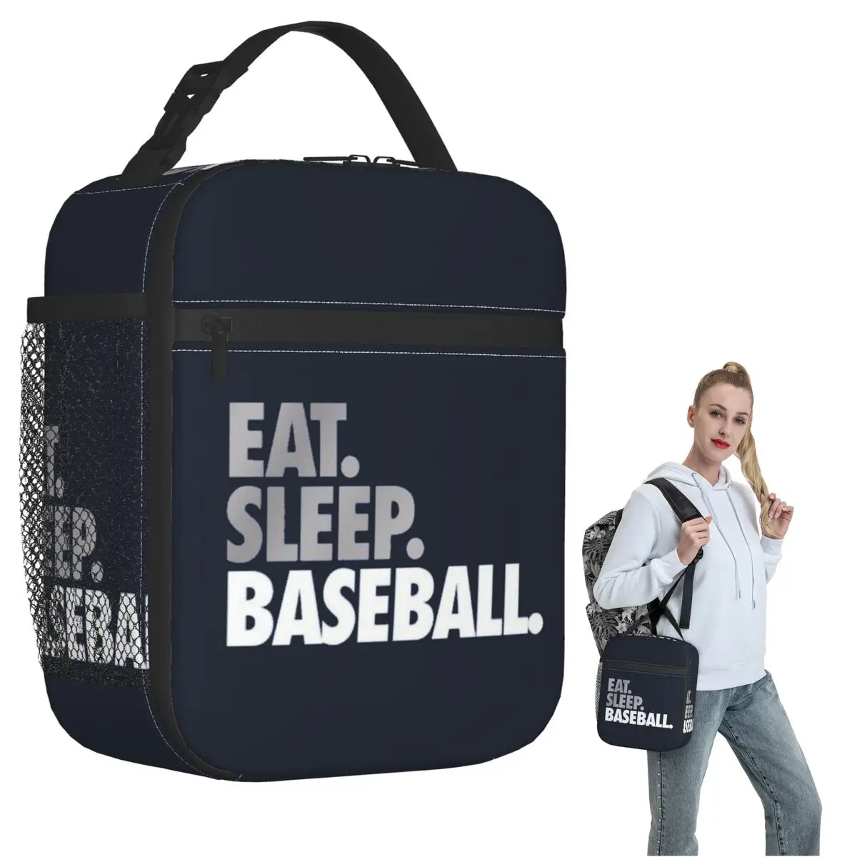 Eat Sleep Baseball Insulated Lunch Bag for Women Children Portable Food Boxes Thermal Lunch Box Tote