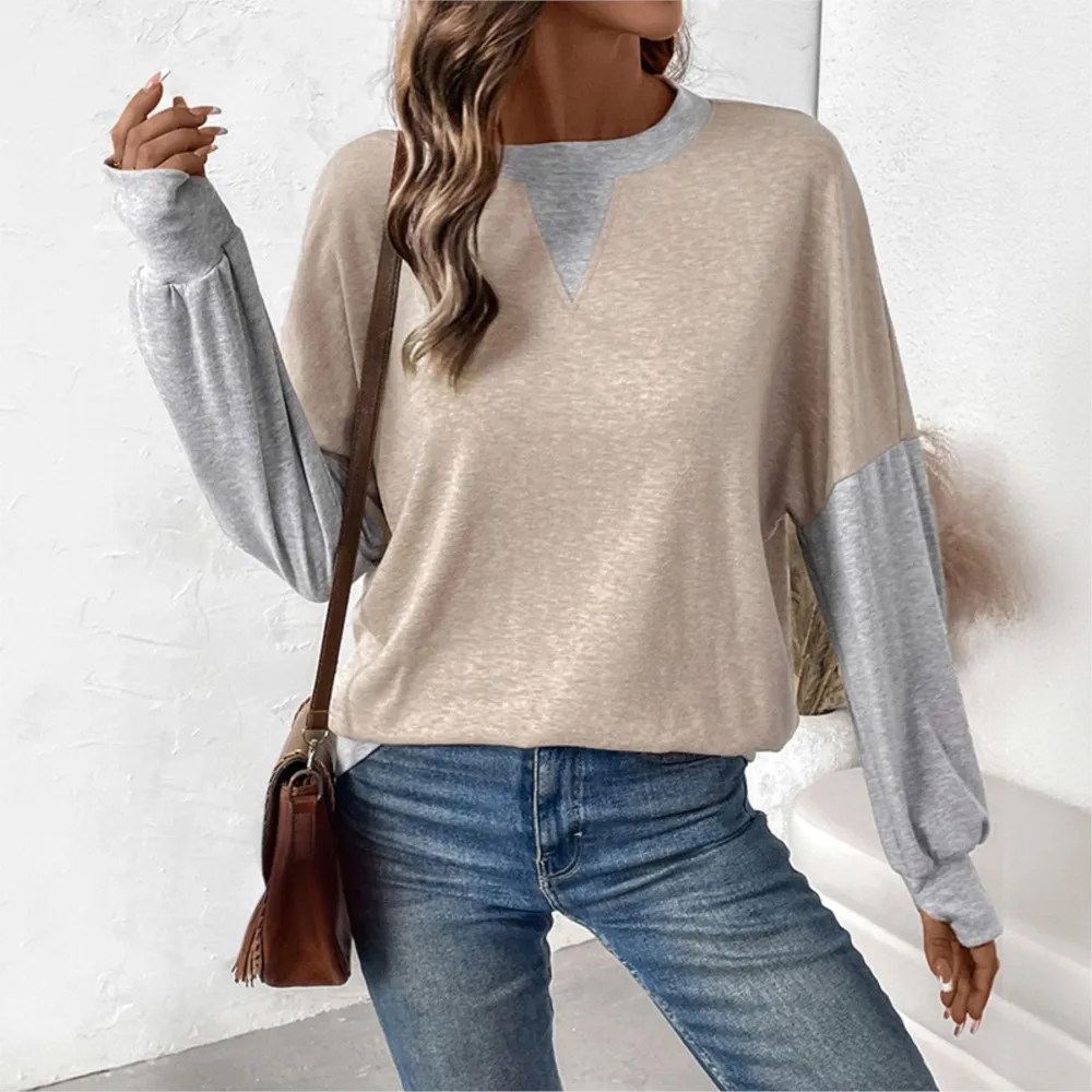 Roupas femininas casual topo solto em torno do pescoço moletom all-match estilo simples pulôver confortável temperamento deslocamento na moda