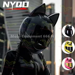 HNJ Motorcycle Helmets Moto Cat Ears Helmet DOT Approved Full Face Breathable Personality Casco Moto Helmet for Men Women