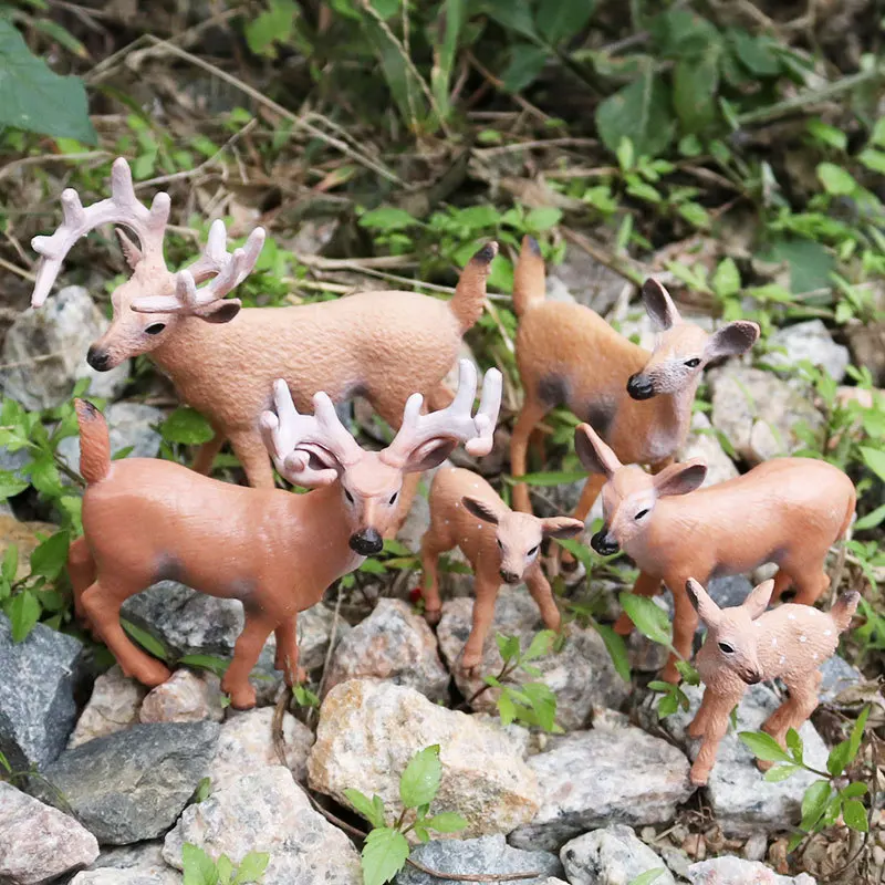 6 Stuks Simulatie Bos Herten Beeldjes Moose Elanden Rendier Sika Herten Actiefiguren Diermodel Decoratie Cake Toppers Speelgoed ﻿