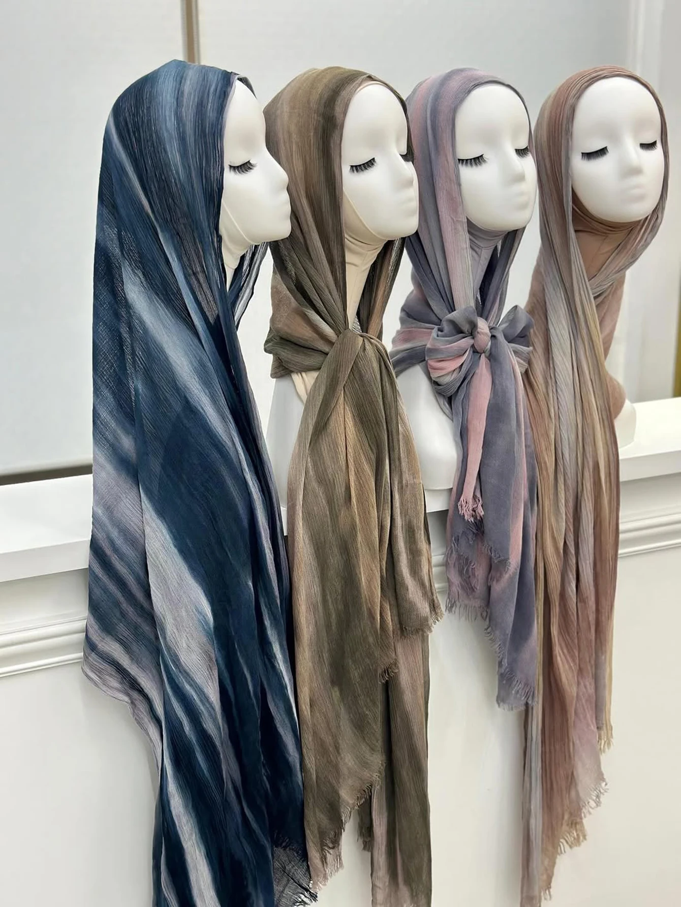 Premium Tie-Dye Hijab Muslim Headscarf Soft Breathable Hijab Women Gradient Cotton Viscose Modal Hijab Femme Musulman