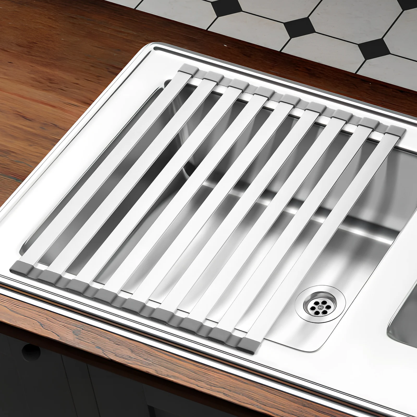 

Kitchen Sink Drain Rack Foldable Collapsible Aluminum Expandable Dish Drying Racks Strainer Drainer For Tableware RV Accessories