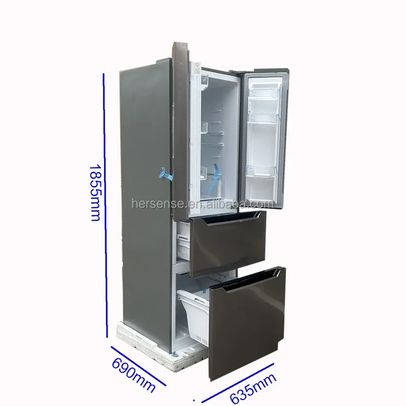 Large Capacity Refrigerator 325L 4 Door Fresh Fast Freeze Area Silver Smart Home Use 220V/110V