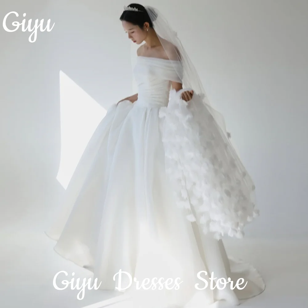 

Giyu Off Shoulder Organza A-line Wedding Dresses Strapless Pleat Korea Photoshoot Floor-Length Bridal Gown Customized 웨딩드레스 2025
