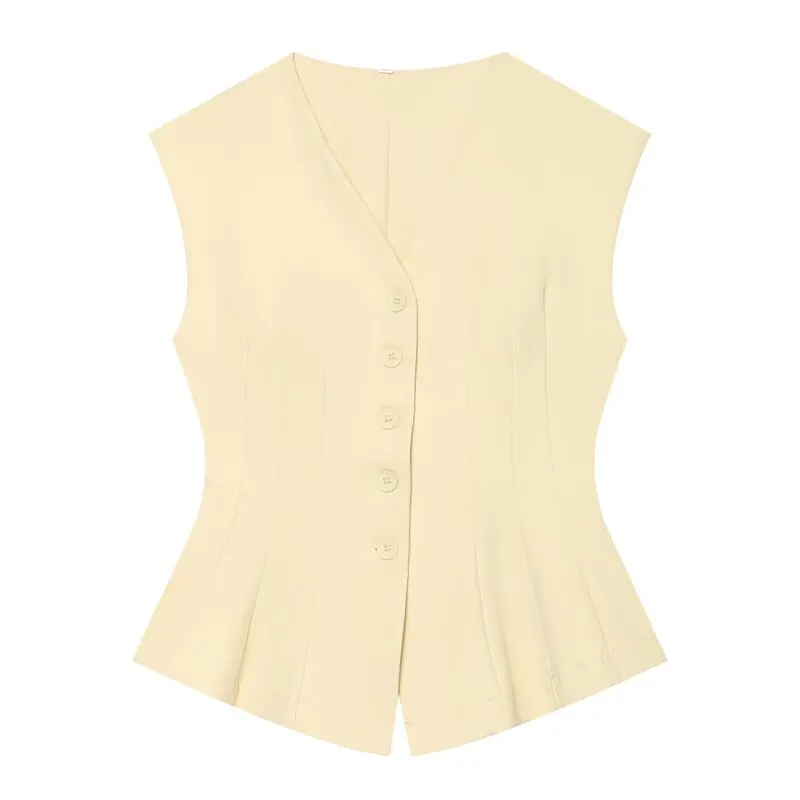 Autumn 2026 Women's Sleeveless V-Neck Waist-Cinched Double-Faced Button-Up Vest Pants Set Fashionable Elegant Workwear