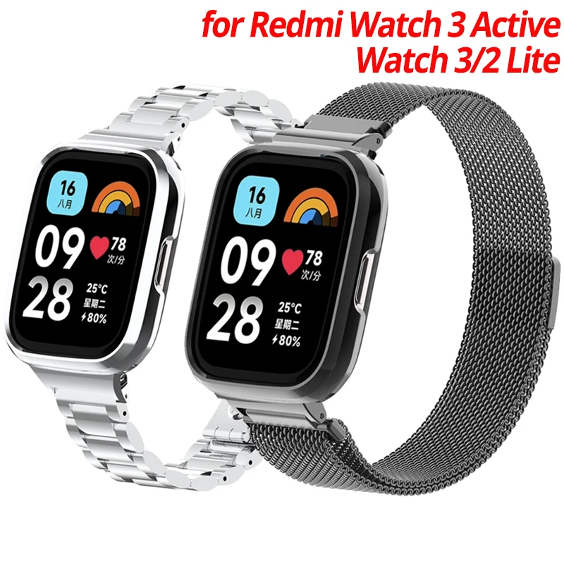 Metal Strap For Redmi Watch 3 Active Magnetic Bracelets Cover Shell For Redmi Watch 3/2 lite Stainless Steel Band Case Protector