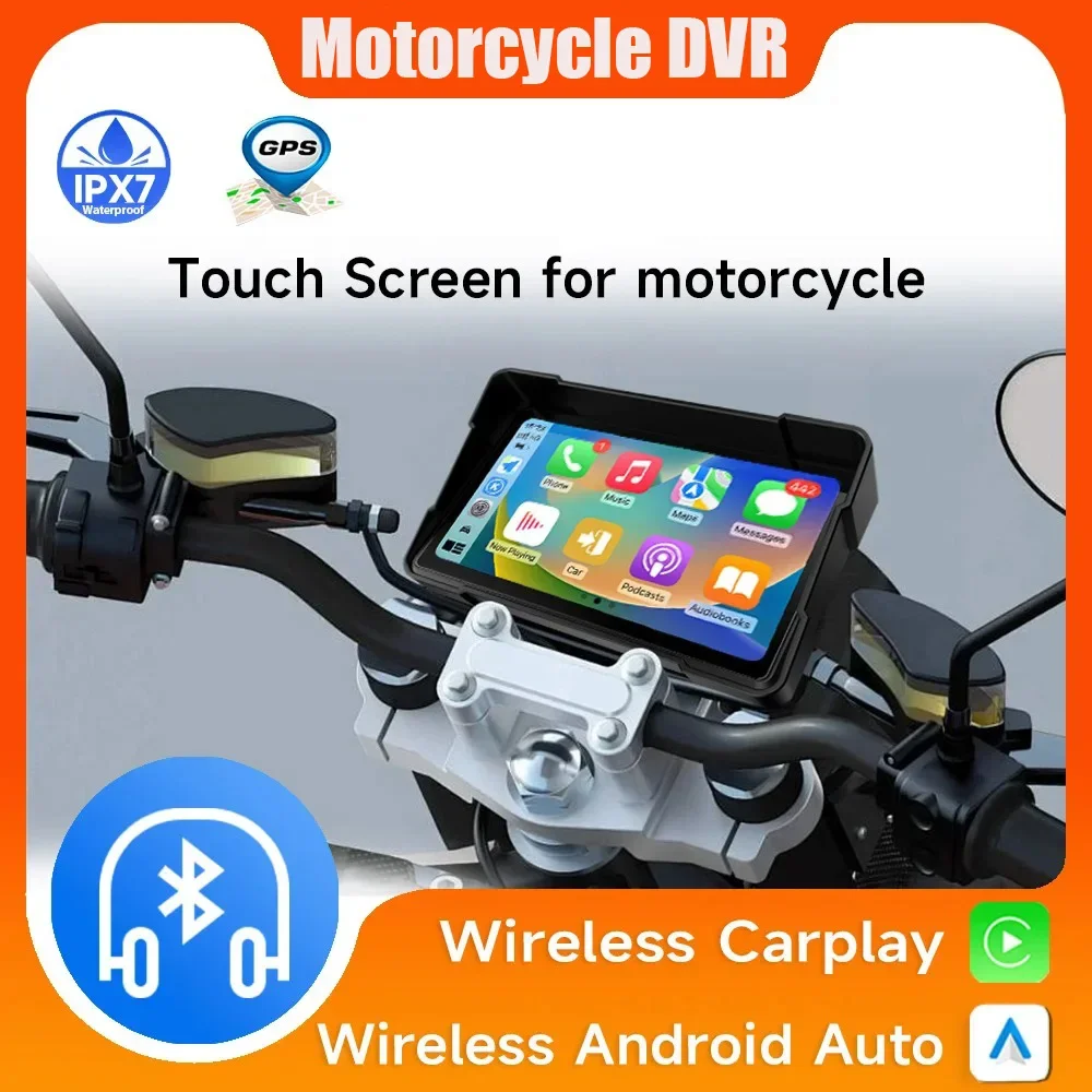 

5 Inch Motorcycle DVR IPS Screen Front and Rear Camera Dash Cam Wireless Carplay Android Auto Bluetooth GPS Navigation