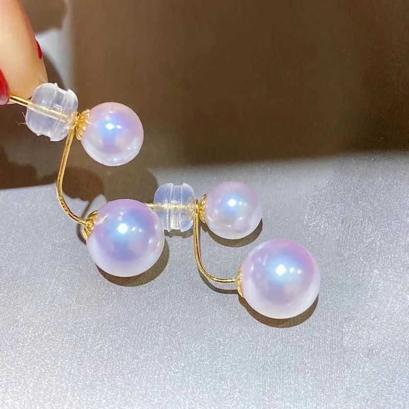 

Серьги Akoya из 18-каратного золота с жемчугом морской воды, блестящие круглые серьги-гвоздики с двойным жемчугом Hanadama, элегантный ювелирный подарок для женщин